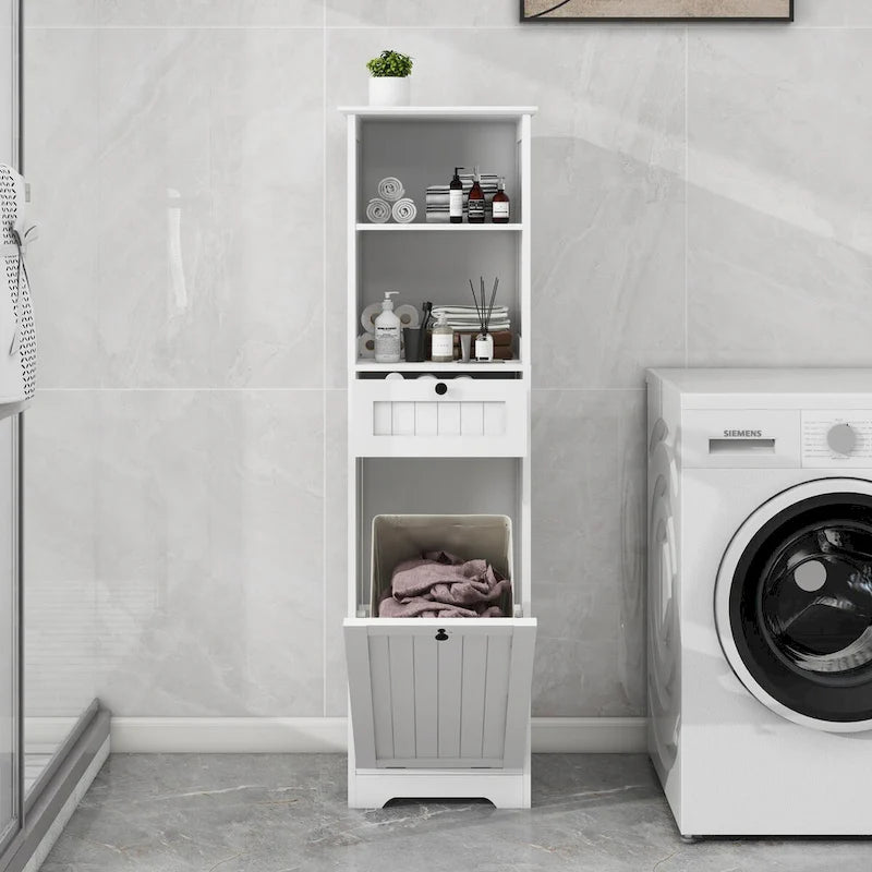 Meuble de tri à linge basculant à 1 compartiment et 1 tiroir - Salle de bain