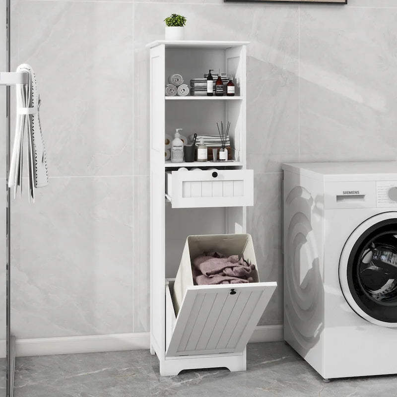 Meuble de tri à linge basculant à 1 compartiment et 1 tiroir - Salle de bain