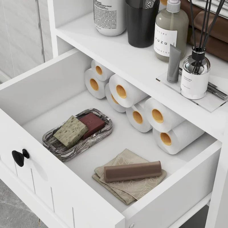 Meuble de tri à linge basculant à 1 compartiment et 1 tiroir - Salle de bain