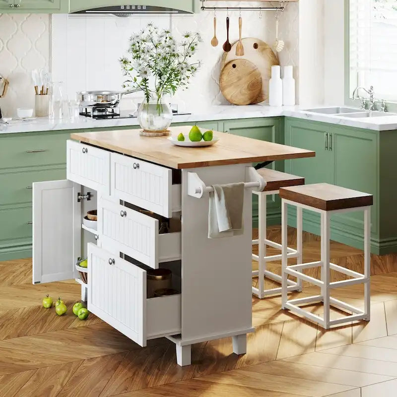 Îlot de cuisine style ferme avec plateau rabattable et 2 places assises