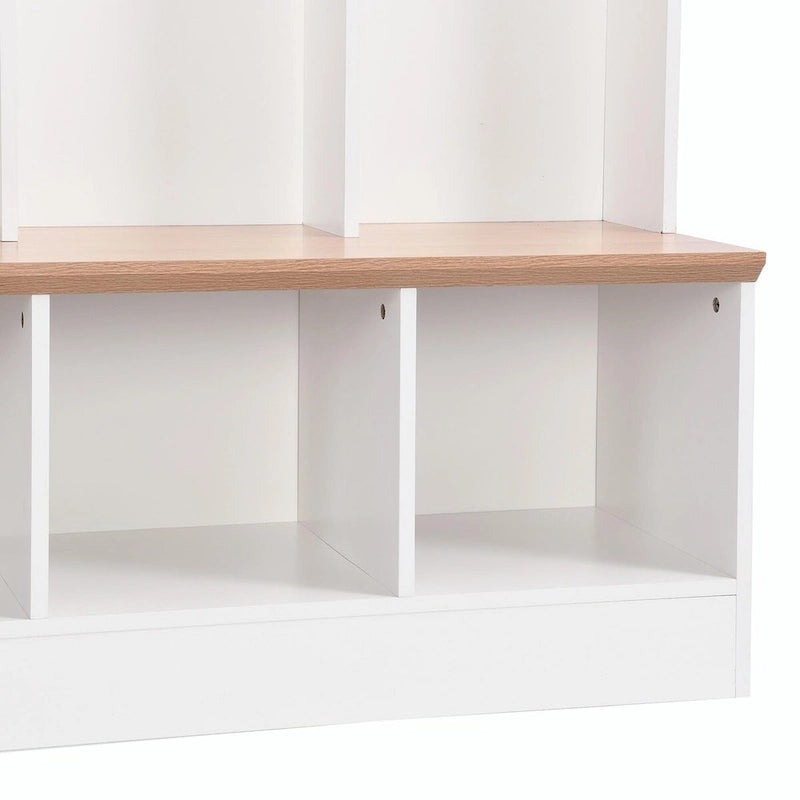 Meuble d'entrée large avec banc de rangement - Meuble à chaussures minimaliste, rangements cubiques, 8 crochets