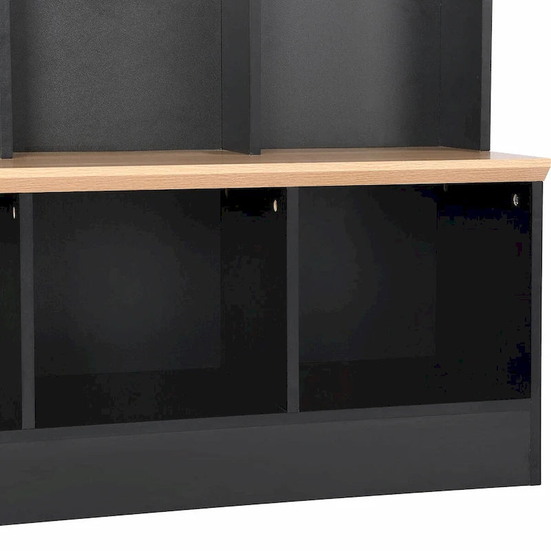 Meuble d'entrée large avec banc de rangement - Meuble à chaussures minimaliste, rangements cubiques, 8 crochets